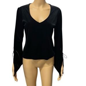 G-Dresses  Black V-Neck Velour Women's Top Size M